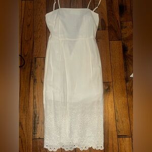 Francesca's Collections White Midi Dress with Eyelet Hem